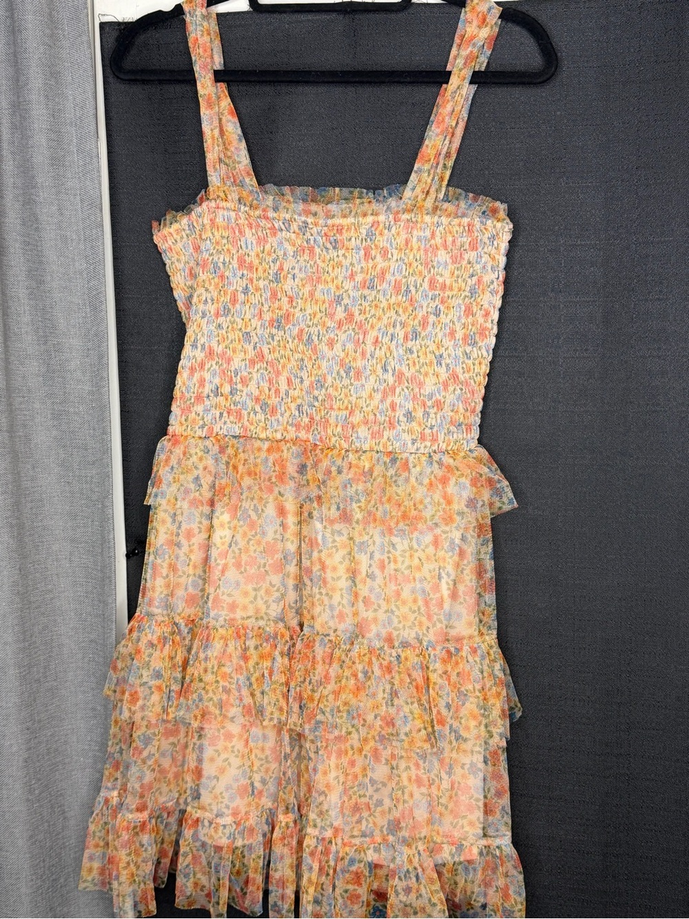 Whimsical Peach‎ & Blue Floral Smocked Sundress